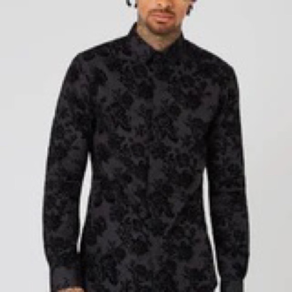Twisted Tailor Armada Skinny Floral Flocked Shirt NWT